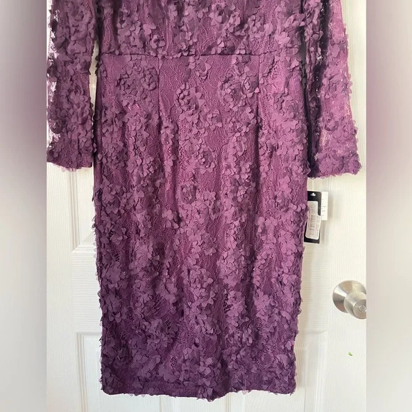 Xscape Purple Floral Lace Soutache Sheath Dress Size 12 NWT